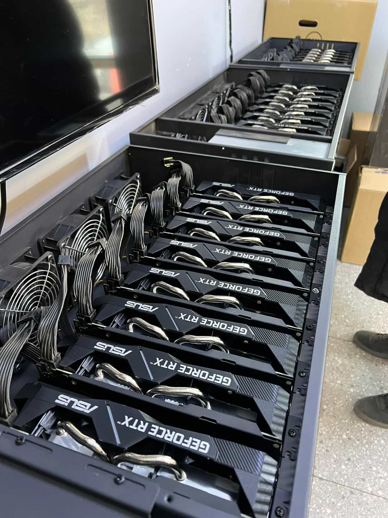 Real-time crypto mining operations monitoring dashboard showing hashrate, power consumption, and temperature control systems